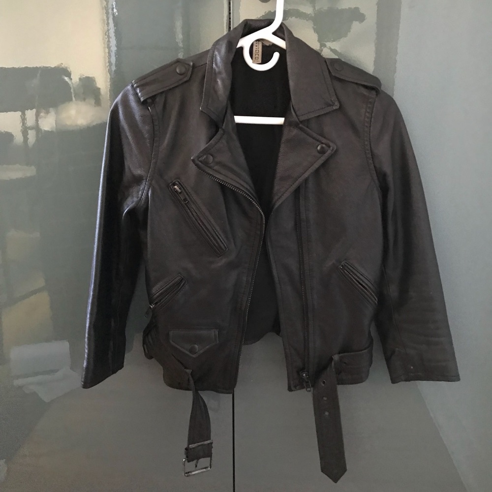 Real leather cropped moto jacket